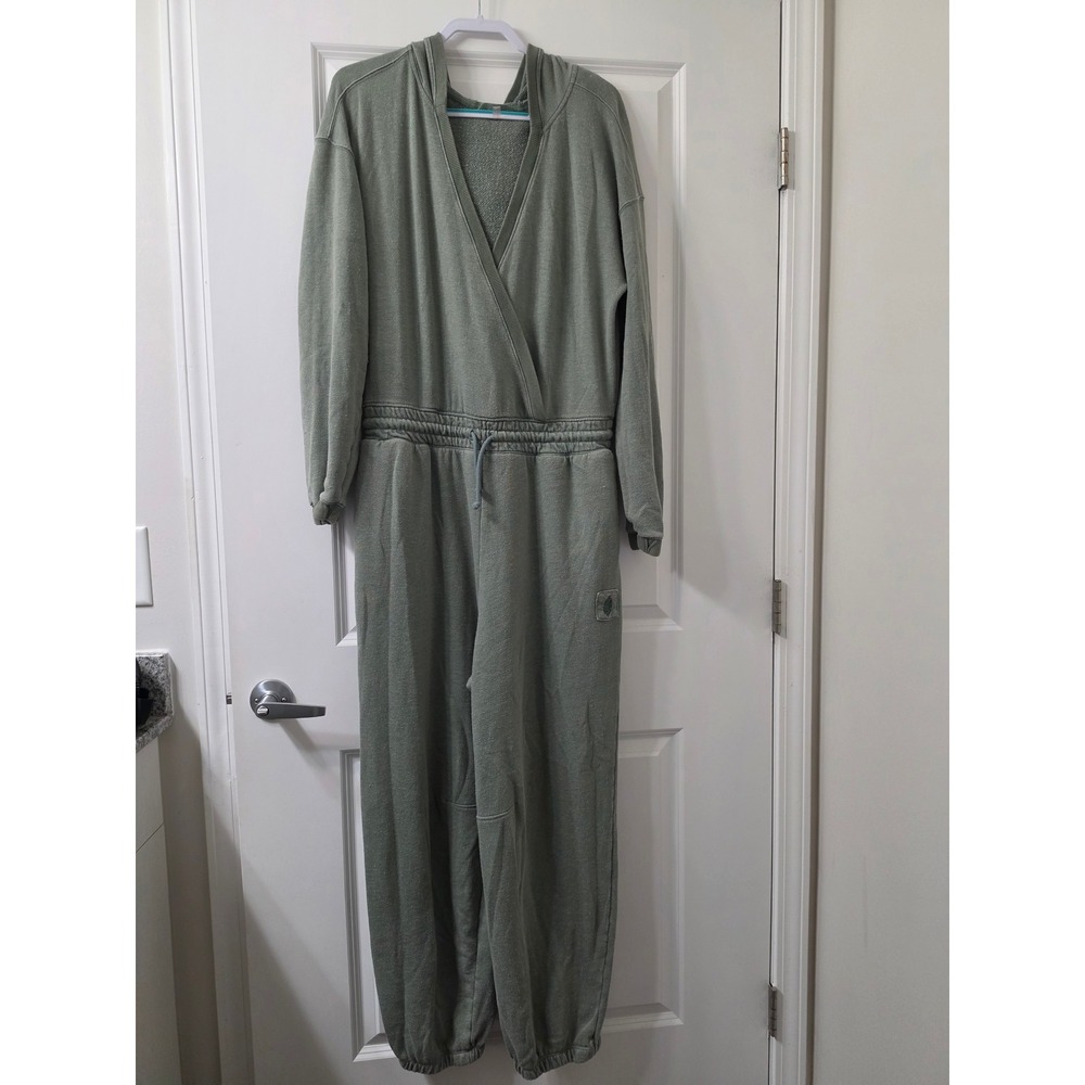 Free People Movement Lennox Jumpsuit Olive Green Hooded Drawstring Large